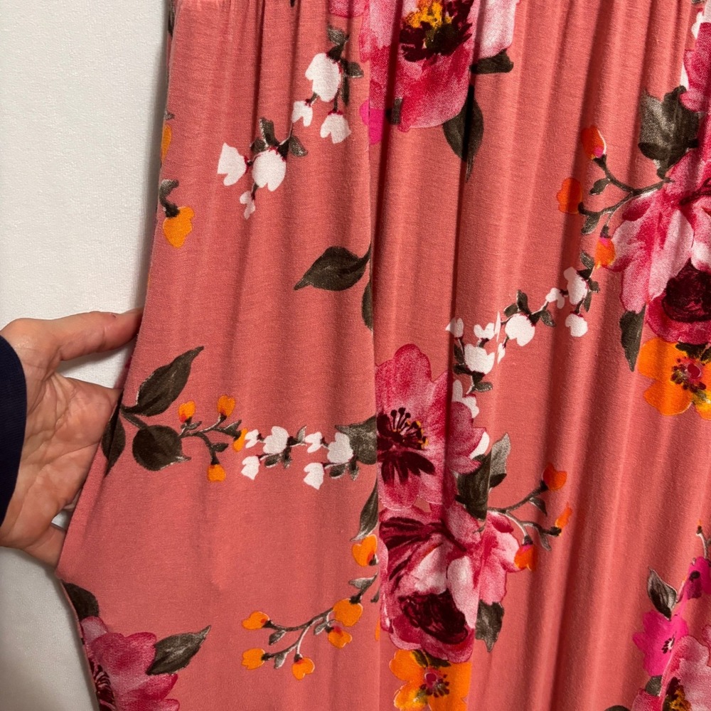 Floral Maxi Dress Women 5XL Pink Empire Waist Pocket Stretch Boho Summer Casual - Picture 7 of 9